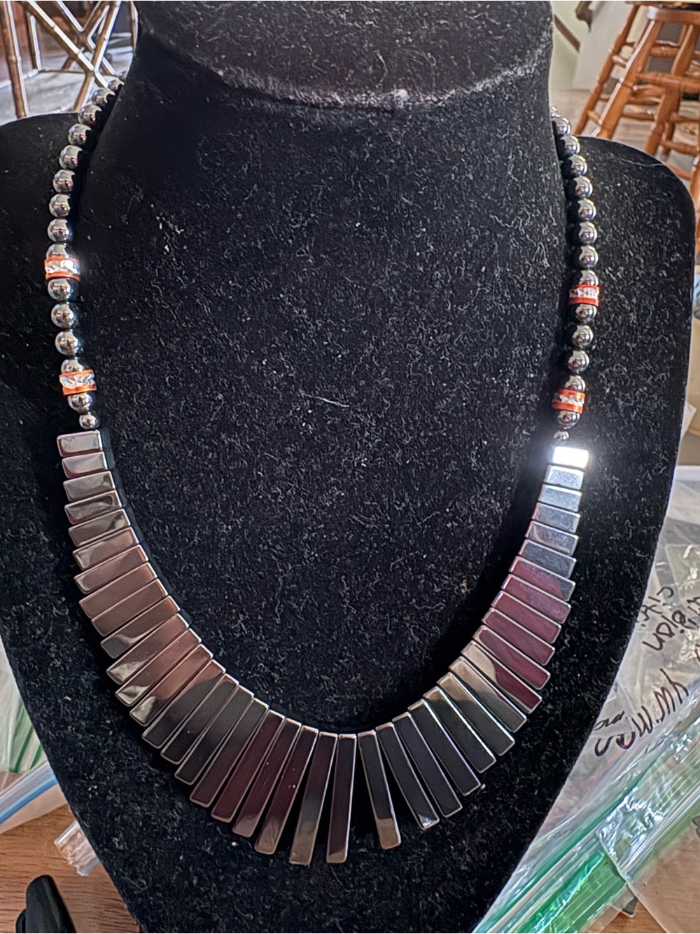 Silver Hematite Statement Collar Necklace - Women Jewelry 9 inches
